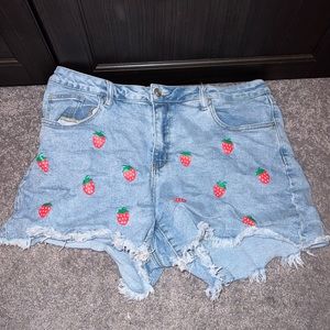Strawberry Printed Jean Shorts